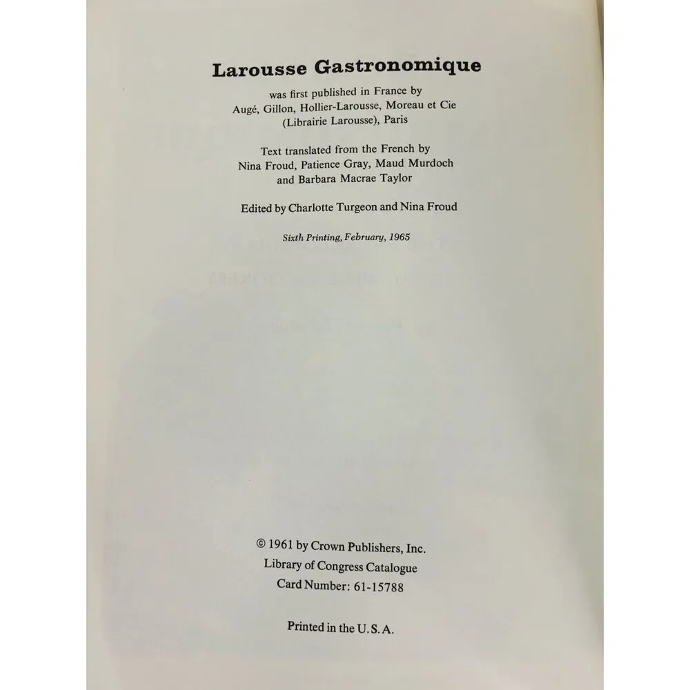 Encyclopedia of Food Wine & Cookery Larousse Gastronomique 8500 Recipes HC